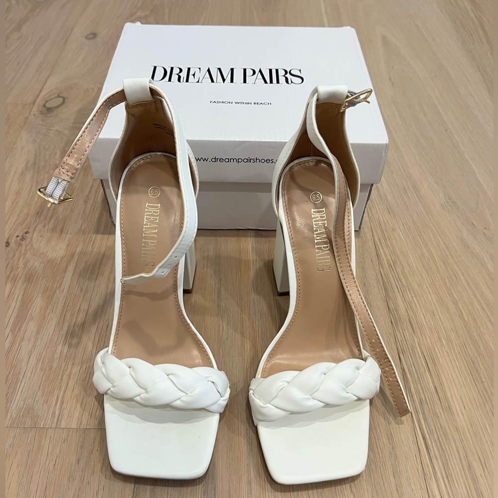 Dream Pairs Cream Braided Strap Heels